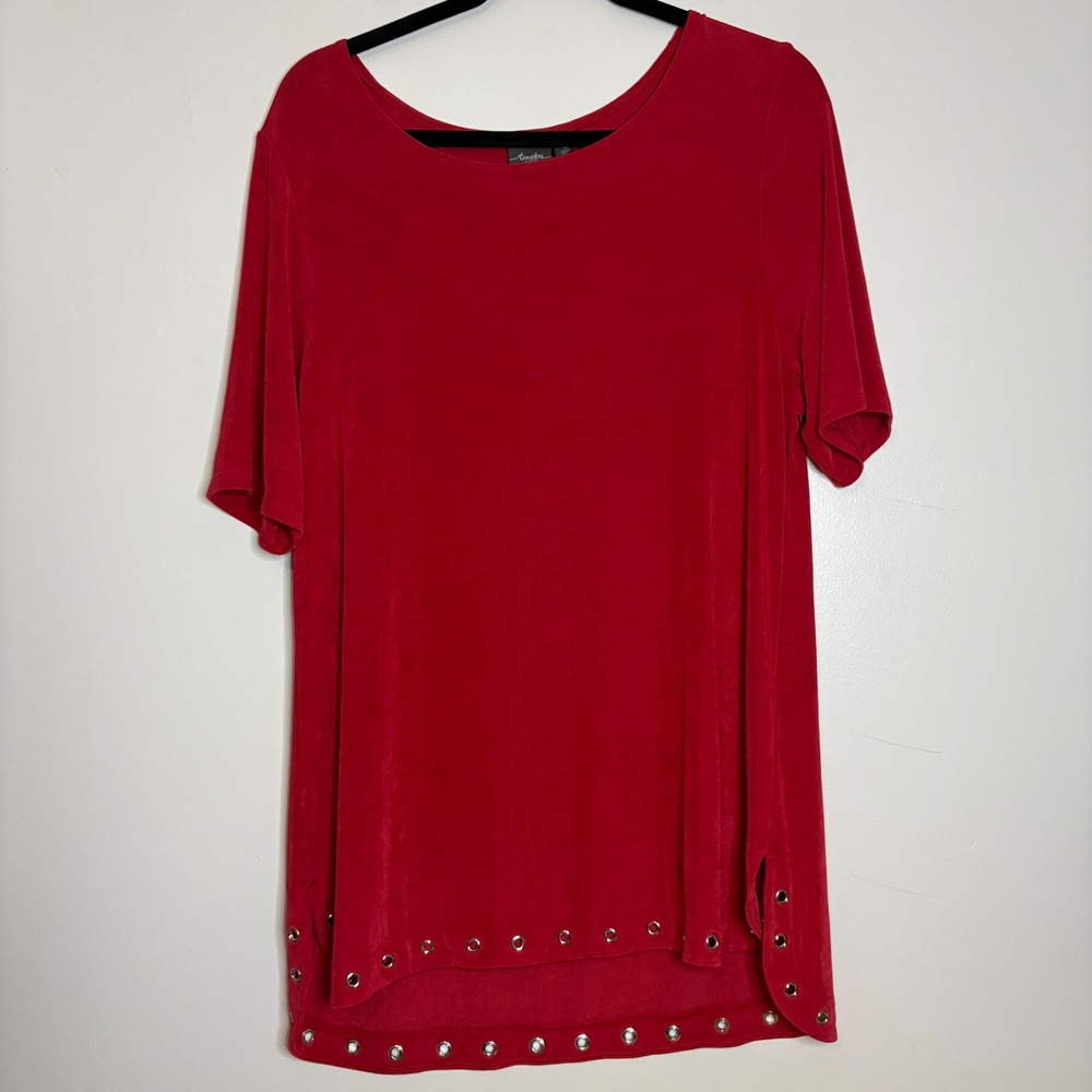 Travelers by‎ Chico's Red Eyemlet Detail Tunic Top Women's Size 2